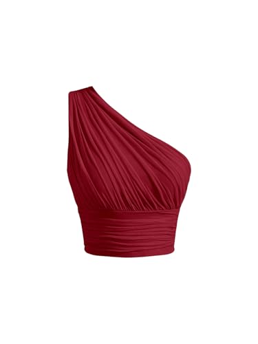 SOLY HUX Damen Crop Top Bauchfrei Oberteile Ärmellos Top Partytop Y2K Croptop Casual Tanktop Sommertop Tanktop Bordeaux M von SOLY HUX