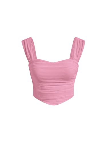 SOLY HUX Damen Crop Top Bauchfrei Oberteile Elegant Trägertop Sommer Tank Top Ärmellos Y2K Sommertop Camisole Tops Sommer Festival Outfit Rosa S von SOLY HUX