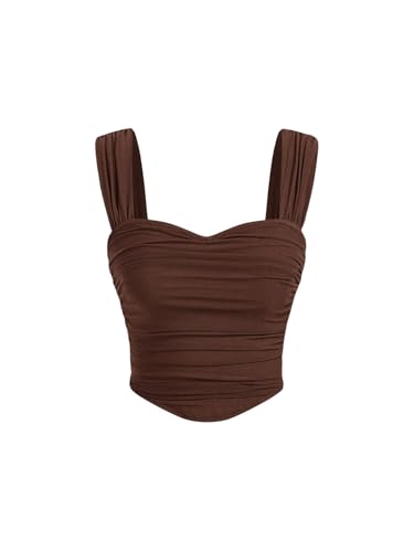 SOLY HUX Damen Crop Top Bauchfrei Oberteile Elegant Trägertop Sommer Tank Top Ärmellos Y2K Sommertop Camisole Tops Sommer Festival Outfit Schokoladenbraun XS von SOLY HUX