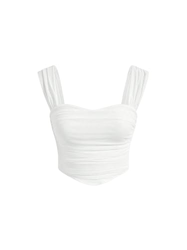 SOLY HUX Damen Crop Top Bauchfrei Oberteile Elegant Trägertop Sommer Tank Top Ärmellos Y2K Sommertop Camisole Tops Sommer Festival Outfit Weiß M von SOLY HUX