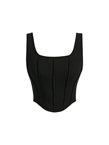 SOLY HUX Damen Crop Top Bauchfrei Oberteile Sommer Tank Top Ärmellos Trägertop Y2K Sommertop Slim Trägertop Festival Outfit Schwarz M von SOLY HUX