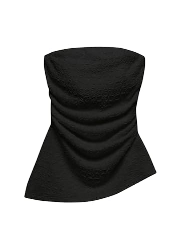 SOLY HUX Damen Crop Top Y2K Tube Top Sommertops Trägerloses Oberteile Elegant Schulterfrei Tops Sommer Bandeau Top Partytop Schwarz M von SOLY HUX