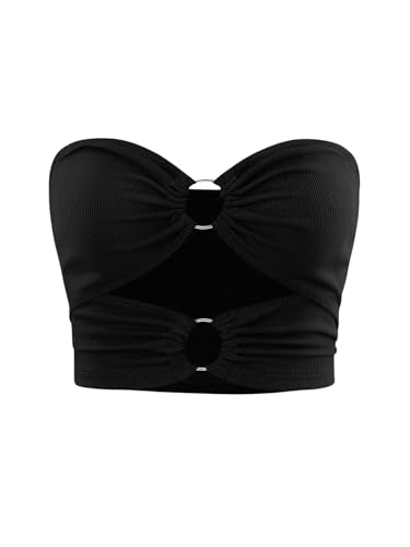 SOLY HUX Damen Crop Tube Top Trägerlos Sommertop Y2K Schulterfrei Oberteil Bauchfrei Bandeau Tops Sommer Partytop Schwarz XS von SOLY HUX