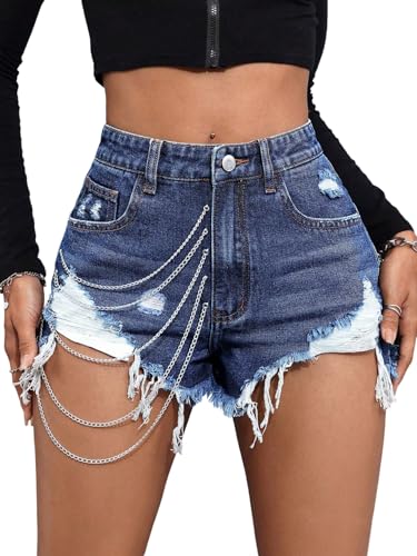 SOLY HUX Damen Denim Shorts Jeans Kurze Hose mit Kette Sommer Short Destroyed Zerrissener Jeansshort Jean Bermuda Denimshorts Dunkelblau M SOLY HUX Damen Denim Shorts Jeans Kurze Hose mit Kette Sommer Short Destroyed Zerrissener Jeansshort Jean Bermuda Denimshorts Dunkelblau M von SOLY HUX