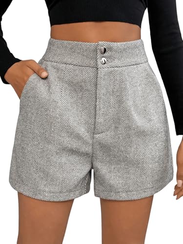 SOLY HUX Damen Elegant Shorts Gerade Kurze Hose Freizeitshorts Winter Shorts Casual Outfit Herbst Casualshort mit Taschen Grau L von SOLY HUX