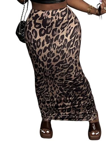 SOLY HUX Damen Figurbetonter Rock Elegant Bleistiftrock Maxirock mit Leopardenmuster Bodycon Partyrock Lang Freizeitrock Tanzrock Herbst Outfits Leoparden M von SOLY HUX