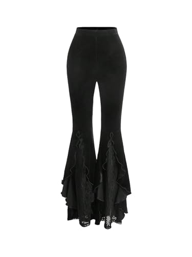 SOLY HUX Damen Hose Elegant Samt Schlaghose Gothic Y2k Freizeithose mit Spitze Party Karneval Hosen Gummizug Stretch Casualhose Rave Outfit Schwarz S SOLY HUX Damen Hose Elegant Samt Schlaghose Gothic Y2k Freizeithose mit Spitze Party Karneval Hosen Gummizug Stretch Casualhose Rave Outfit Schwarz S von SOLY HUX