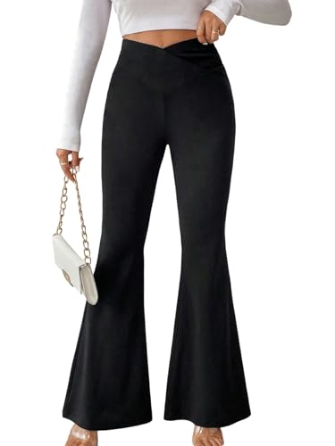 SOLY HUX Damen Hose Elegant Schlaghose Hohe Taille Büro Hosen Elastischer Bund Freizeithose Anzughose Herbst Casualhose Schwarz M von SOLY HUX