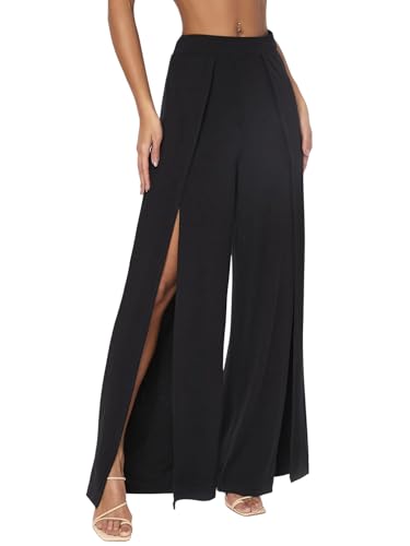 SOLY HUX Damen Hose Lange Sommerhosen Hohe Taille Lockere Hosen mit Schlitz Elastischer Bund Casualhose Sommer Festival Outfit Palazzo Pants Schwarz XS SOLY HUX Damen Hose Lange Sommerhosen Hohe Taille Lockere Hosen mit Schlitz Elastischer Bund Casualhose Sommer Festival Outfit Palazzo Pants Schwarz XS von SOLY HUX