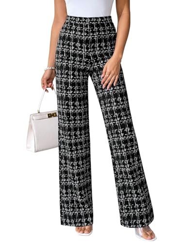 SOLY HUX Damen Hosen Elegant Freizeithose Hohe Taille Anzughose Kariert Casualhose Geradehose Palazzo Pants Herbst Outfit Schwarz und Weiß S von SOLY HUX