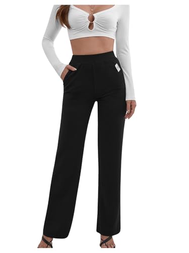SOLY HUX Damen Hosen Elegant Office Casualhose mit Taschen Palazzo Hose Anzughose Freizeithosen mit Elastischer Bund Schwarz XL SOLY HUX Damen Hosen Elegant Office Casualhose mit Taschen Palazzo Hose Anzughose Freizeithosen mit Elastischer Bund Schwarz XL von SOLY HUX
