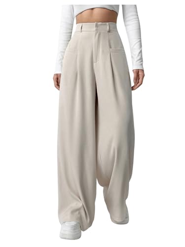 SOLY HUX Damen Hosen Elegant Office Hose Weite Beine Anzughose mit Taschen Freizeithosen Palazzo Hosen mit Reißverschluss Aprikosenfarben M von SOLY HUX