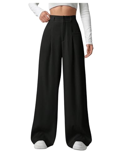 SOLY HUX Damen Hosen Elegant Office Hose Weite Beine Anzughose mit Taschen Freizeithosen Palazzo Hosen mit Reißverschluss Schwarz XS von SOLY HUX