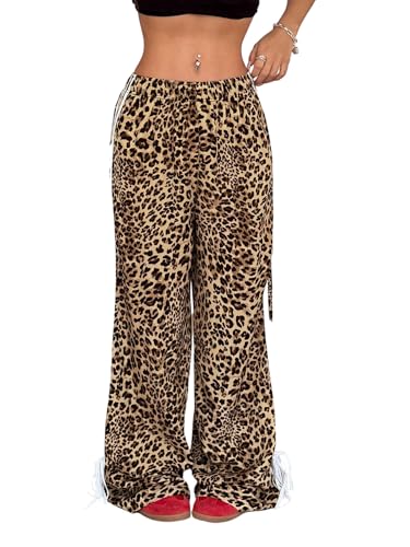 SOLY HUX Damen Hosen Lang Y2K Freizeithose Leoparden Sweathose Elastischer Taille Sporthose Casaulhose Locker Hosen Herbst Outfit Leoparden L von SOLY HUX