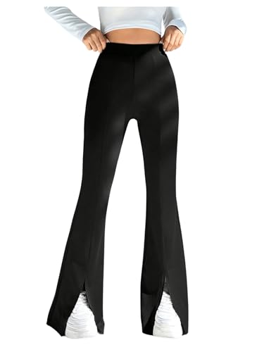 SOLY HUX Damen Hosen Schlaghose Elegant Casualhose Palazzo Hose Freizeithosen Stoffhose mit Schlitz vorne Jogginghose Schwarz S von SOLY HUX