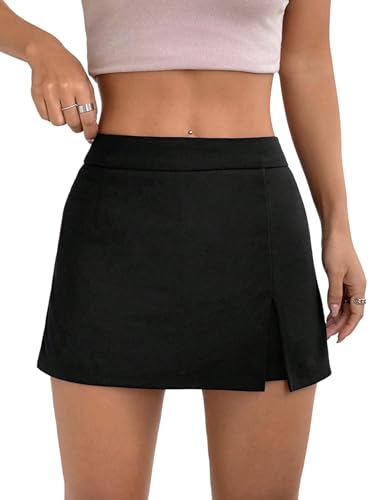 SOLY HUX Damen Hosenrock Elegant Kurz Rock mit Schlitz Culottes Hosen Hohe Taille Sommerrock Freizeitrock Shorts Skort Schwarz M von SOLY HUX