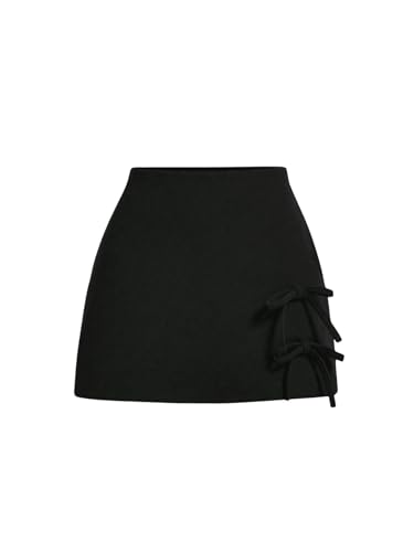 SOLY HUX Damen Hosenrock Mini Rock Elegant Culottes Sommer Röcke Kurz Hose Party Skort Hohe Taille Hosenrock Casualrock mit Schleife Schwarz XS von SOLY HUX