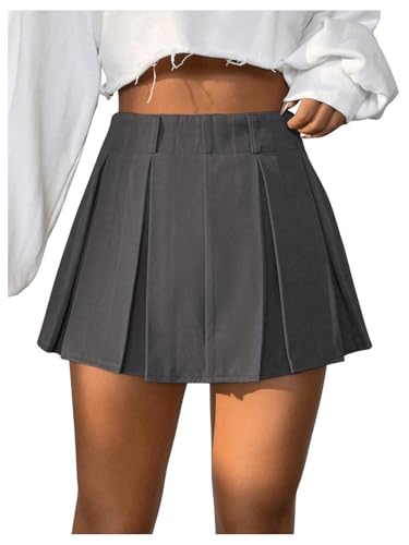 SOLY HUX Damen Hosenrock Minirock Faltenrock Prepy Short Freizeitrock Party Outfit Rock Hohe Taille Dunkelgrau M von SOLY HUX