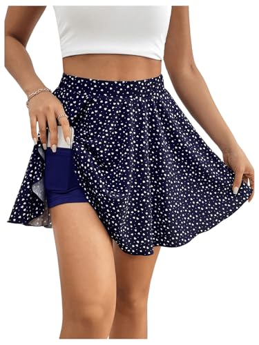 SOLY HUX Damen Hosenrock Sommer Röcke Hohe Taille Sommerrock Strand Shorts mit Polka Dots Urlaubsrock Kurze Hose Sommer Outfit Dunkelblau S von SOLY HUX