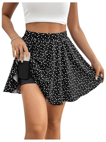 SOLY HUX Damen Hosenrock Sommer Röcke Hohe Taille Sommerrock Strand Shorts mit Polka Dots Urlaubsrock Kurze Hose Sommer Outfit Schwarz XS von SOLY HUX