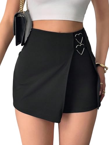 SOLY HUX Damen Hosenrock Wickel Rock Asymmetrisch Culottes Hosen Office Casual Shorts Partyrock Y2K Freizeitrock Sommer Shorts Schwarz M von SOLY HUX