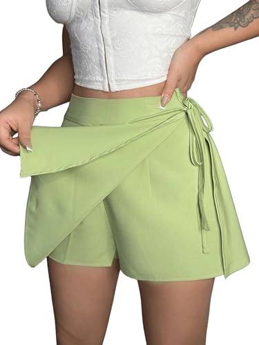 SOLY HUX Damen Hosenrock Y2K Mini Rock A Linie Culottes Sommer Röcke Shorts Office Casualrock Party Skort Hohe Taille Freizeitrock Tennisröcke mit Knoten Grün S von SOLY HUX