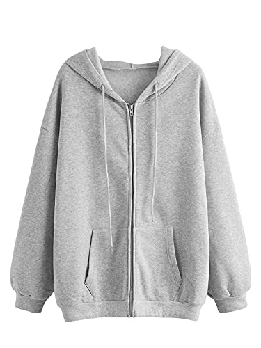 SOLY HUX Damen Kapuzenpullover Hoodie Sweatshirt-Jacke Herbst Kapuzenjacke Langarm Pullover mit Reißverschluss und Kordelzug Hellgrau S von SOLY HUX