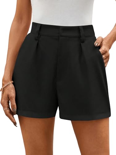 SOLY HUX Damen Kurz Hose Elegant Shorts Breite Bein Büro Shorts Freizeitshorts Sommer Shorts Chiffonshort Bermuda Hotpants mit Taschen Schwarz XL von SOLY HUX