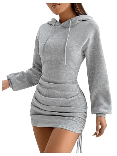 SOLY HUX Damen Kurz Kleid Sweatkleid Hoodie Kleid Langarm Herbstkleid Pulloverkleid mit Tunnelzug Freizeitkleid Hellgrau S von SOLY HUX