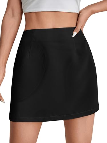 SOLY HUX Damen Kurz Rock Minirock Einfarbig Casualrock Elegant Büro Röcke Sommerrock Hohe Taille Freizeitrock mit Reißverschluss Schwarz L von SOLY HUX