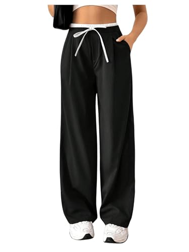 SOLY HUX Damen Lange Hose Elegant Palazzo Hose Office Casualhose mit Taschen Anzughose Locker Freizeithosen mit Tunnelzug Schwarz L SOLY HUX Damen Lange Hose Elegant Palazzo Hose Office Casualhose mit Taschen Anzughose Locker Freizeithosen mit Tunnelzug Schwarz L von SOLY HUX