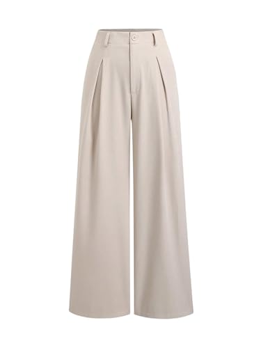 SOLY HUX Damen Lange Hose Elegant Palazzon Hosen Office Casualshose Anzughose mit Reißverschluss Freizeithose Stoffhose Breite Bein Geradehose Aprikosenfarben XS von SOLY HUX