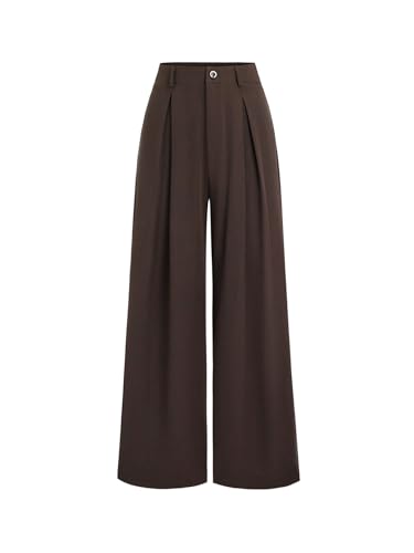 SOLY HUX Damen Lange Hose Elegant Palazzon Hosen Office Casualshose Anzughose mit Reißverschluss Freizeithose Stoffhose Breite Bein Geradehose Kaffeebraun S von SOLY HUX
