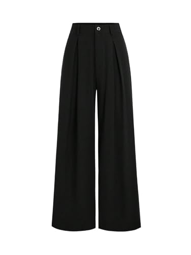 SOLY HUX Damen Lange Hose Elegant Palazzon Hosen Office Casualshose Anzughose mit Reißverschluss Freizeithose Stoffhose Breite Bein Geradehose Schwarz S von SOLY HUX