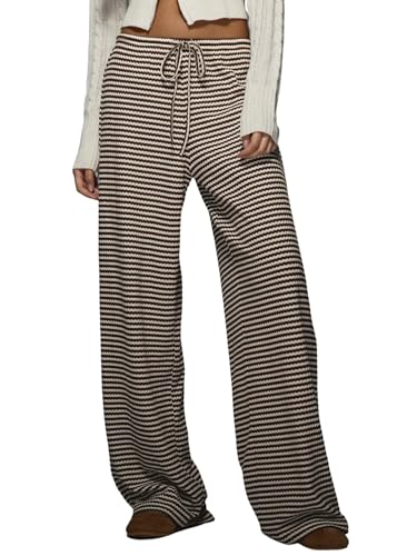 SOLY HUX Damen Lange Hose Streifen Freizeithose Weite Causalhose Elastische Taille Jogginghose mit Tunnelzug Leicht Stoffhose Herbst Outfit Braun L SOLY HUX Damen Lange Hose Streifen Freizeithose Weite Causalhose Elastische Taille Jogginghose mit Tunnelzug Leicht Stoffhose Herbst Outfit Braun L von SOLY HUX