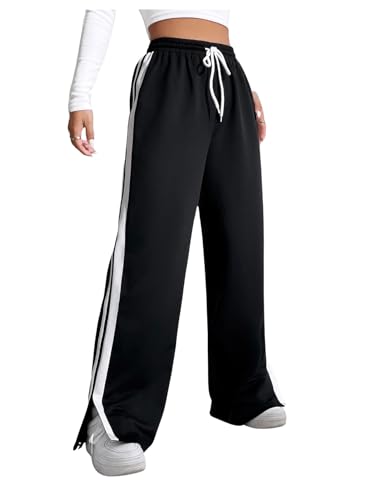 SOLY HUX Damen Lange Jogginghose Weite Beine Hosen mit Schlitz Hohe Taille Sporthose Freizeithosen mit Seitenstreifen Schwarz M SOLY HUX Damen Lange Jogginghose Weite Beine Hosen mit Schlitz Hohe Taille Sporthose Freizeithosen mit Seitenstreifen Schwarz M von SOLY HUX