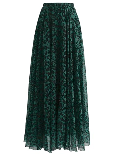 SOLY HUX Damen Leo Maxirock Elegant Elastisch Lange Rock Hoher Taille Festlich Freizeitrock Herbst Röcke Casualrock Partyrock Grün 1XL von SOLY HUX