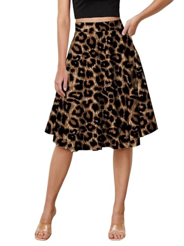 SOLY HUX Damen Leoparden Rock Elegant Kurz Faltenrock Knielang Freizeitrock A Linie Midirock Hohe Taille Partyrock Festival Outfit Leoparden L von SOLY HUX