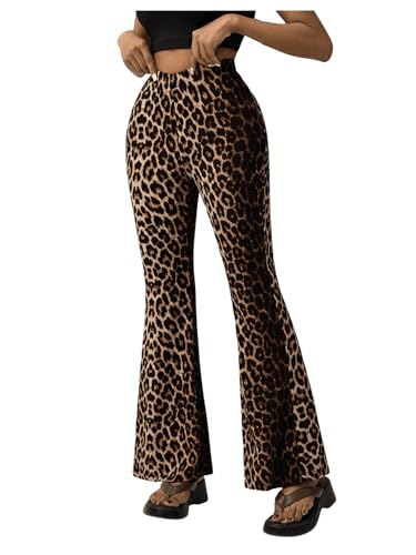 SOLY HUX Damen Leoprint Hose Hohe Taille Schlaghose Y2K Freizeithose Festival Outfit Mode Hosen Casualhose Braun M von SOLY HUX