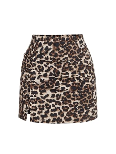 SOLY HUX Damen Leoparden Rock Mini Rock mit Schlitz Y2K Freizeitrock Hohe Taille Partyrock Bleistiftrock Casualrock Going Out Braun M von SOLY HUX