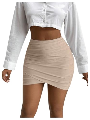 SOLY HUX Damen Minirock Wickelrock Partyröcke Geraffter Rock Asymmetrisch Bodycon Bleistiftrock Freizeitrock Khaki S SOLY HUX Damen Minirock Wickelrock Partyröcke Geraffter Rock Asymmetrisch Bodycon Bleistiftrock Freizeitrock Khaki S von SOLY HUX