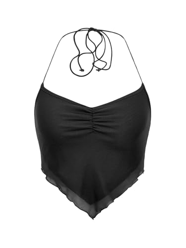 SOLY HUX Damen Neckholder Top Ärmellose Sommer Tops Mesh Y2K Crop Top Bauchfrei Oberteile Sommer Casualtop Partytop Schwarz M von SOLY HUX