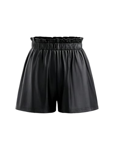 SOLY HUX Damen PU Leder Shorts Kurze Hose Elegant Minishorts Breite Herbstshorts mit Elastischer Bund Freizeithose Casualshorts Festival Outfits Schwarz L von SOLY HUX