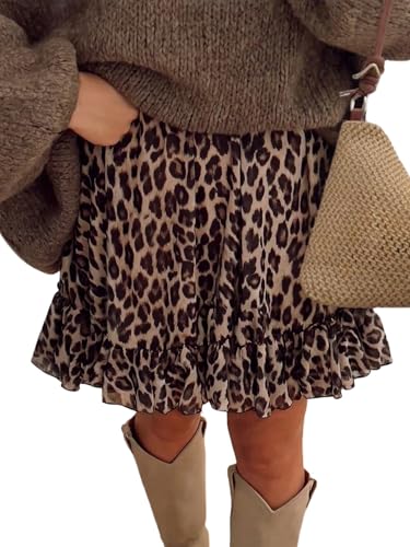 SOLY HUX Damen Rock A-Linie Röcke Leopardenmuster Sommerrock mit Rüschen Kurzer Freizeitrock Ausgestellt Minirock Casualrock Strandrock Partyrock Sommer Outfits Leo L von SOLY HUX