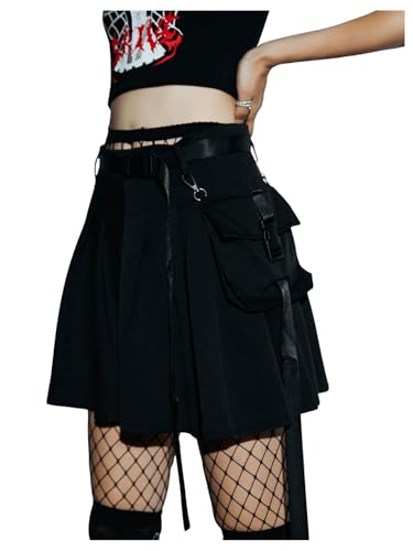 SOLY HUX Damen Rock Cargorock Kurze Minirock Hohe Taille Faltenrock Freizeitrock Röcke Casual Outfit mit Tasche Schwarz XL von SOLY HUX