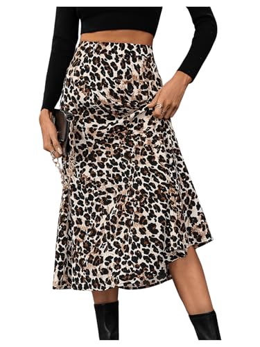 SOLY HUX Damen A-Linien Rock Mit Leopardenmuster - Eleganter Skater Midirock Mit Hoher Taille - Freizeitrock für Herbst - Schwarz S von SOLY HUX