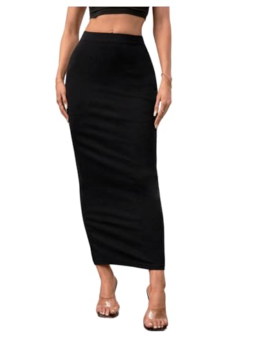 SOLY HUX Damen Elegant Office Casual Bleistiftrock - Eng Freizeitrock Vintage Langer Rock Mit Hohe Taille Schwarz M von SOLY HUX