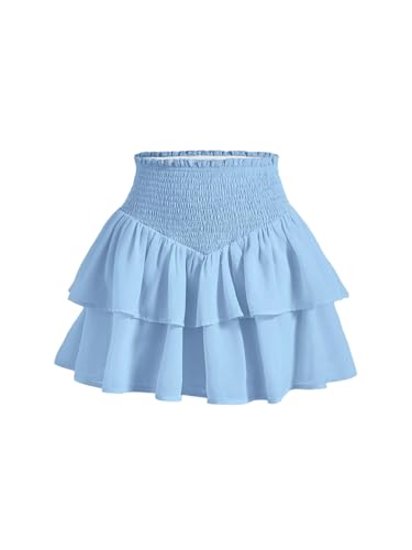 SOLY HUX Damen Rock Kurz Skaterrock A Linien Kurzrock Geraffter Taille Kuchen Rock Partyrock Y2K Freizeitrock Sommerrock Blau S von SOLY HUX