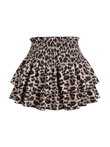 SOLY HUX Damen Rock Kurz Skaterrock A Linien Kurzrock Geraffter Taille Kuchen Rock Partyrock Y2K Freizeitrock Sommerrock Kaffeebraun L von SOLY HUX