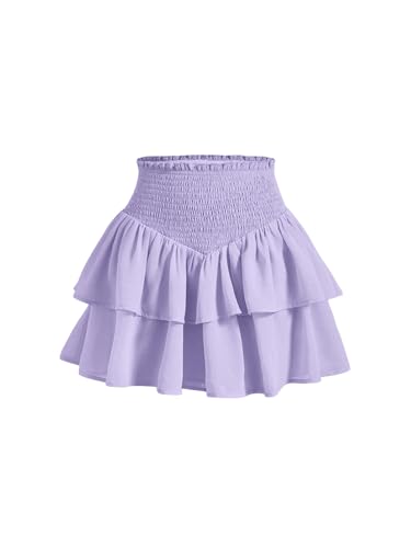 SOLY HUX Damen Rock Kurz Skaterrock A Linien Kurzrock Geraffter Taille Kuchen Rock Partyrock Y2K Freizeitrock Sommerrock Violett S von SOLY HUX